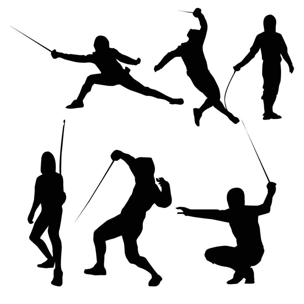 Fencing Player Silhouette Shapes Vol 1 vector