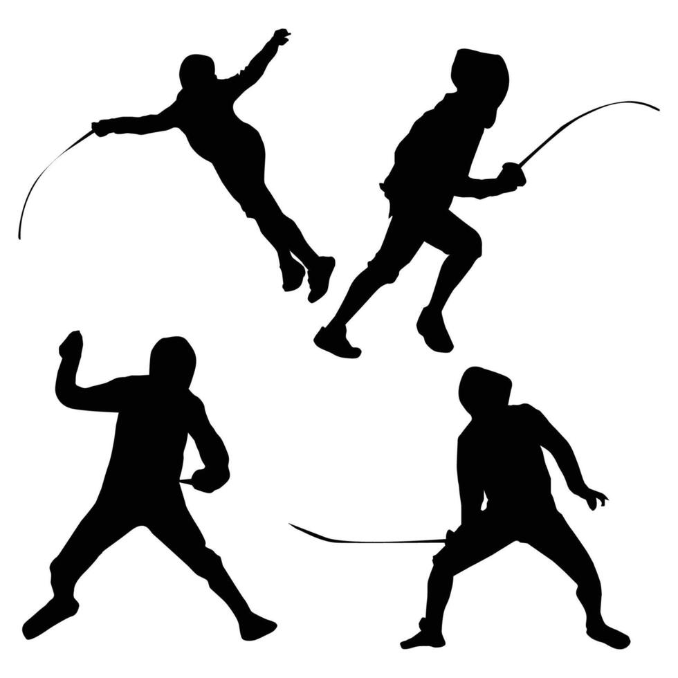 Fencing Player Silhouette Shapes Vol 5 vector