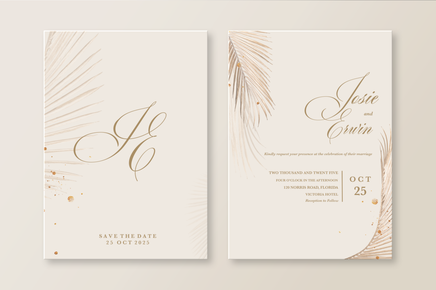 Rustic Wedding Invitation Template with Tropical Plant psd