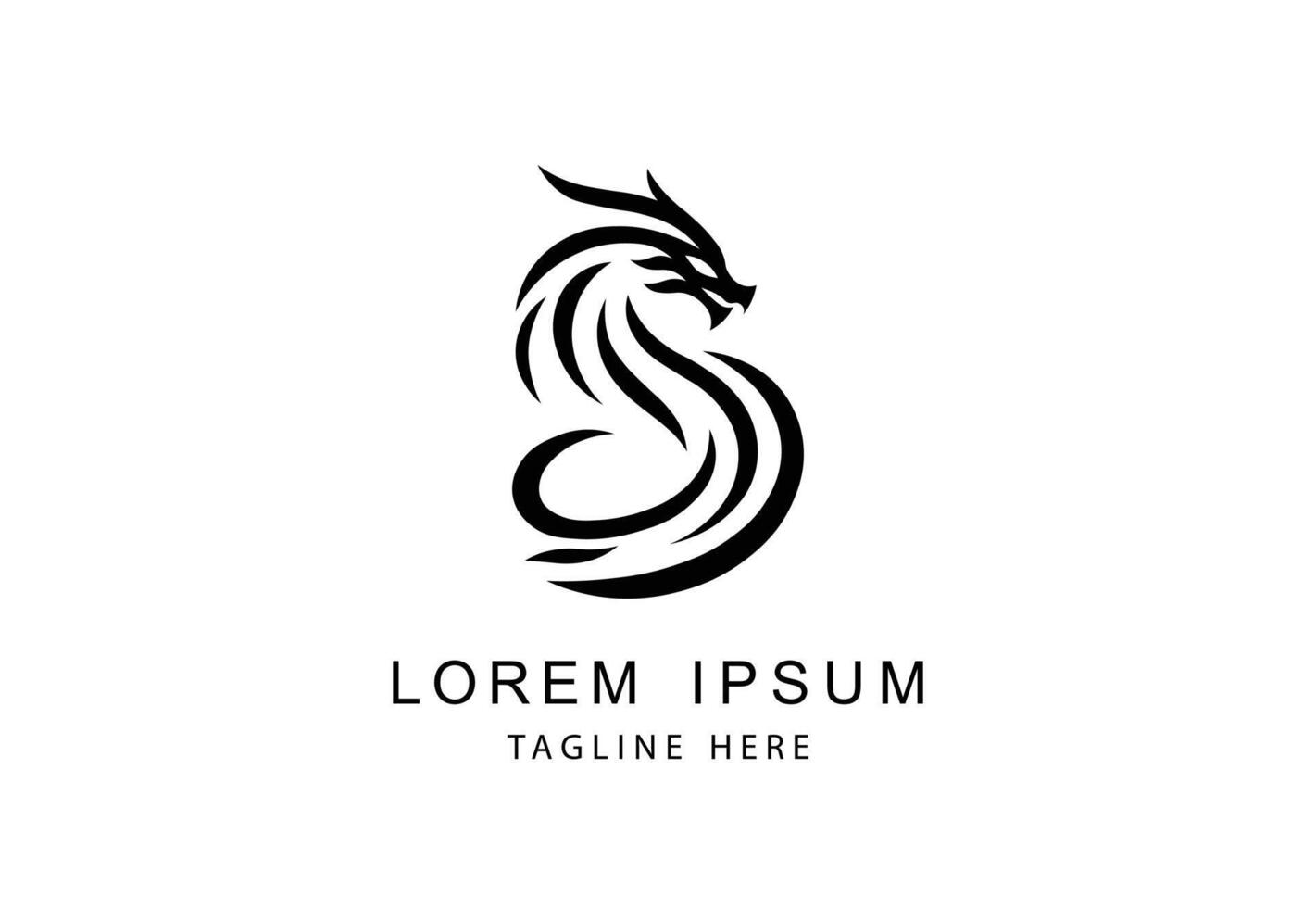 Powerful dragon silhouette logo with customizable brand name space. vector