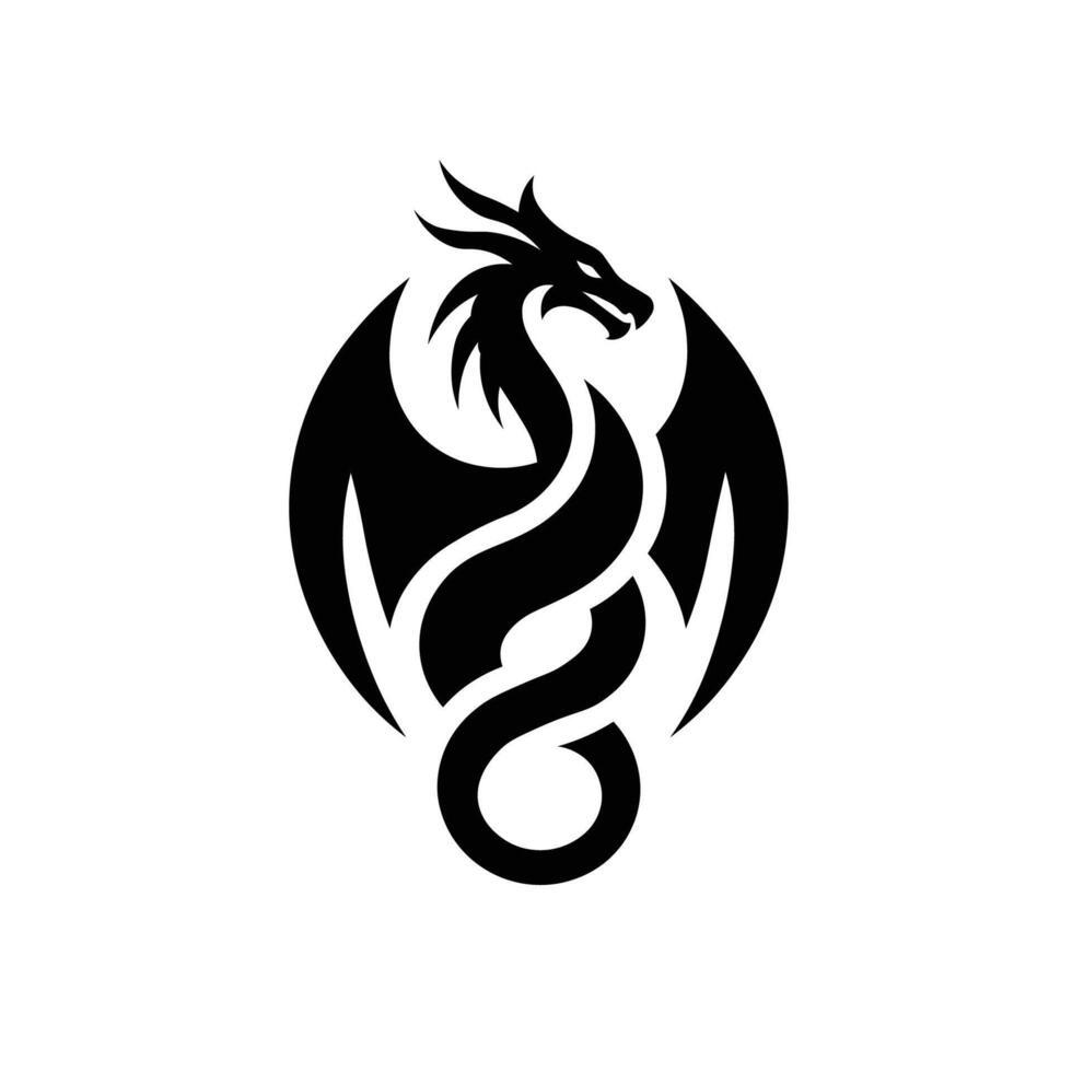 Stylized Black Dragon logo or icon on White Background - Mythical Creature Illustration vector