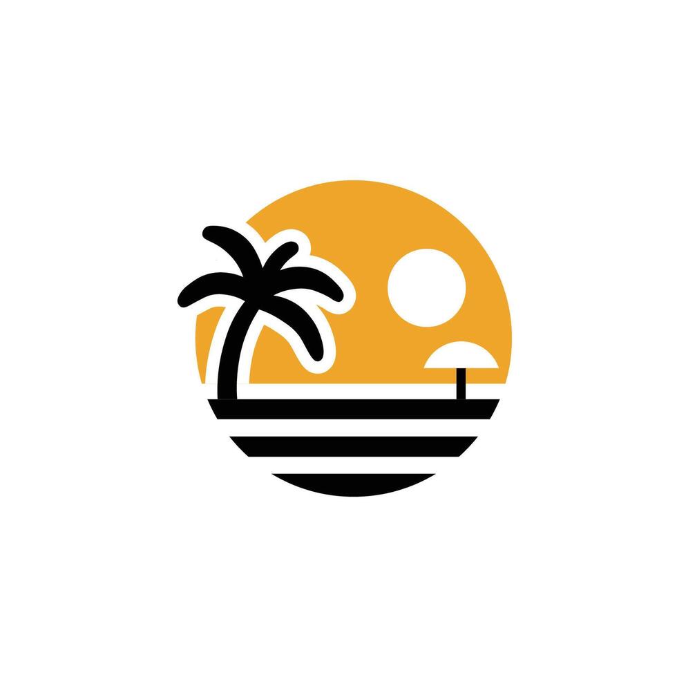 Tropical Beach Sunset Logo - Palm Tree and Ocean vector