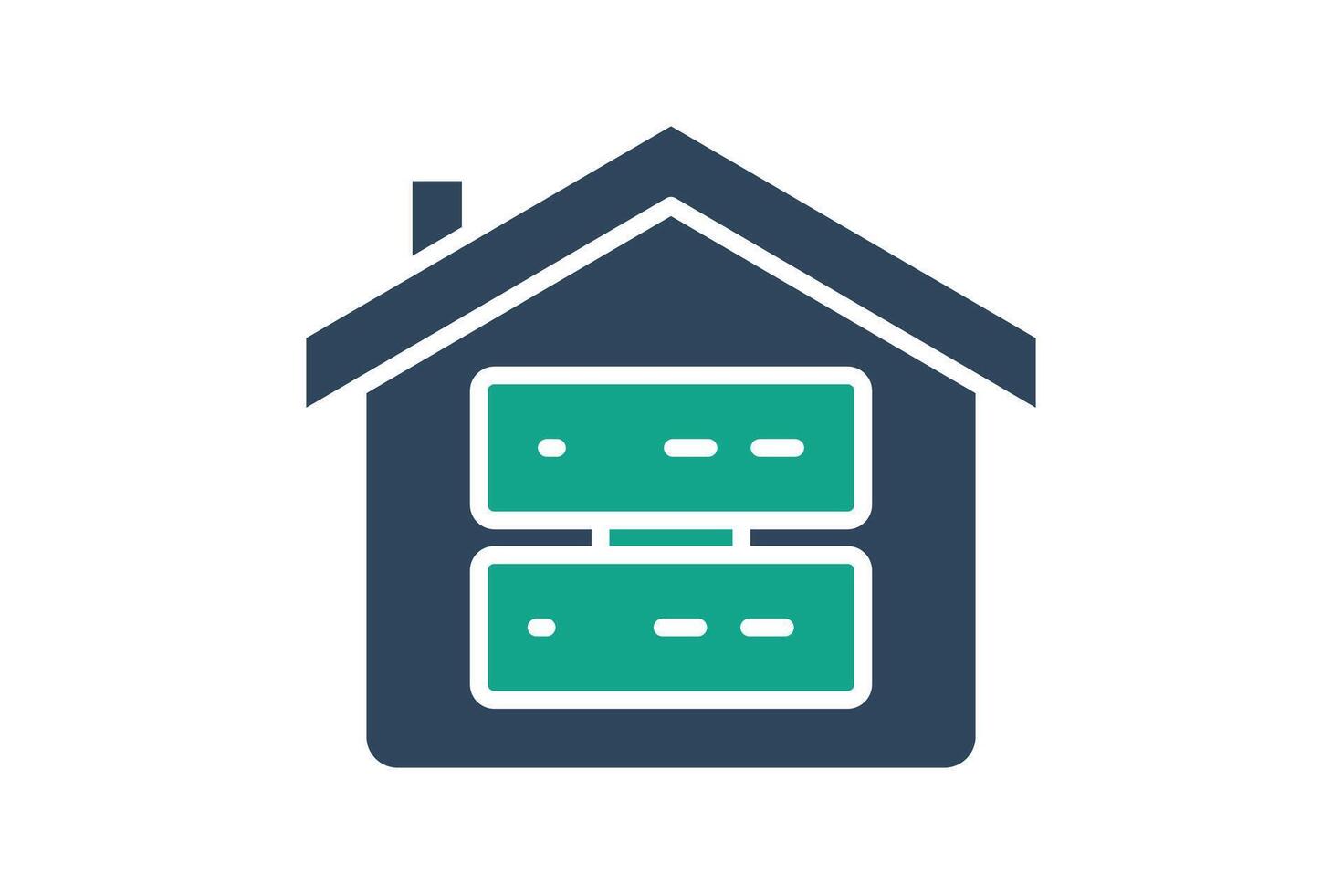 Data warehouse icon. house with big data. icon related to store. solid icon style. data analytics elements illustration vector