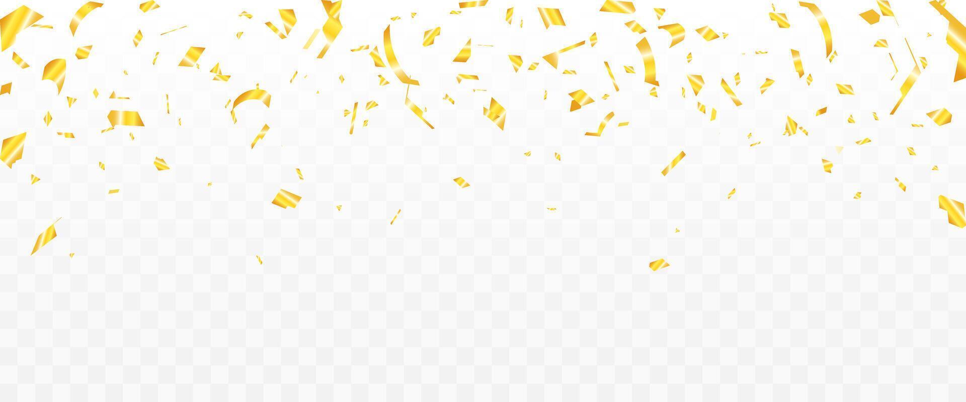 Abstract background party celebration gold confetti. Falling shiny golden confetti isolated on white background. vector