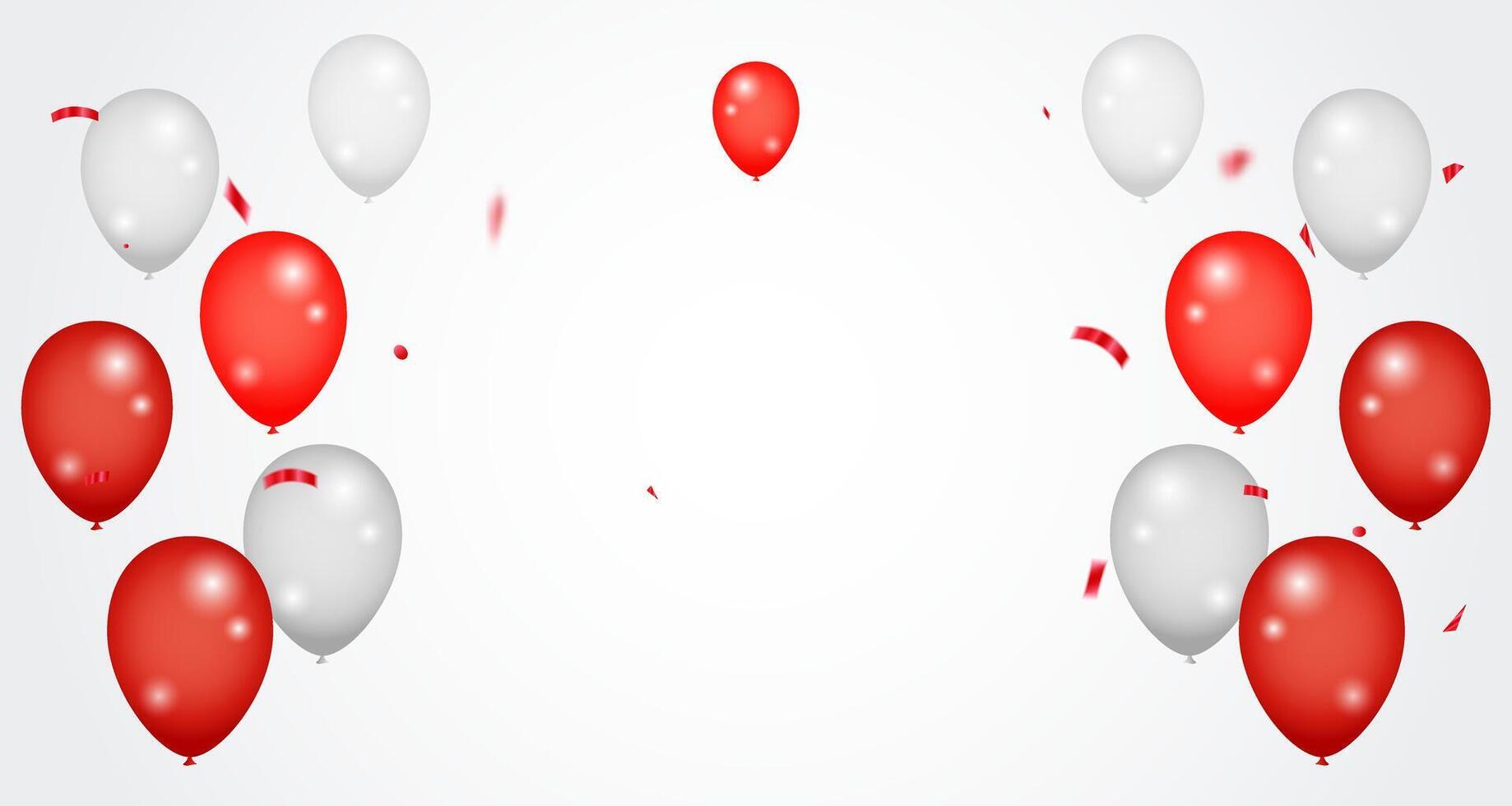 Celebration background template. Realistic red balloons and ribbons banner design. Celebration party banner with red color balloons background vector
