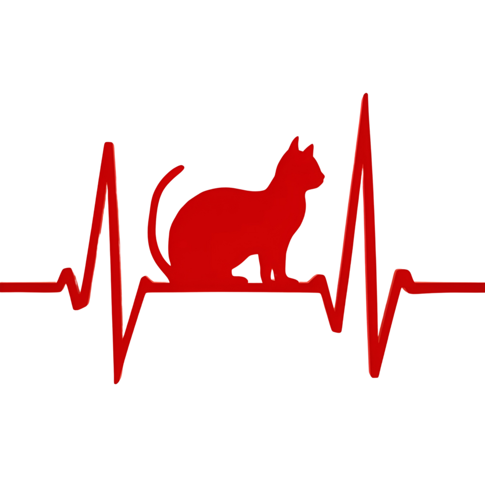 a heartbeat pulsating with the silhouette of a cat inside png