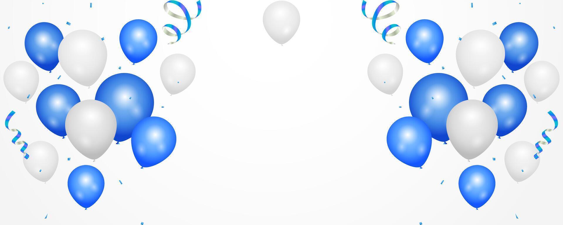 Celebrate with blue and white balloons with confetti for festive decorations illustration. Grand Opening Card luxury greeting rich. Sale balloon illustration vector