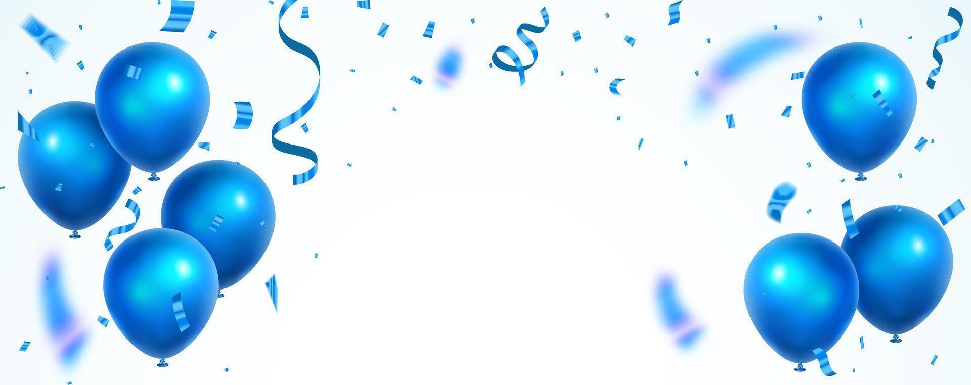 Blue balloons with sparkles and flying confetti isolated on white background. Grand opening card luxury greeting rich. Sale balloon illustration frame template vector