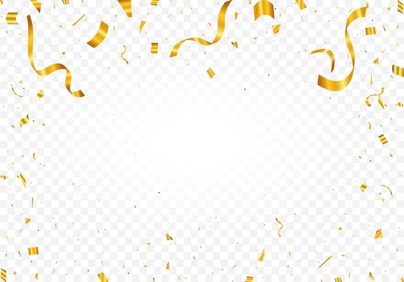 Gold confetti on white background. Realistic falling tinsel. Luxury anniversary template. Confetti illustration vector