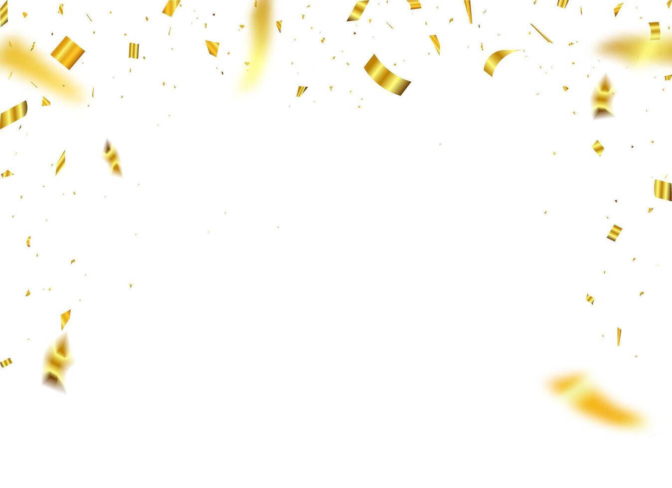 Celebration background template confetti ribbons. Falling shiny golden confetti isolated on white background. vector