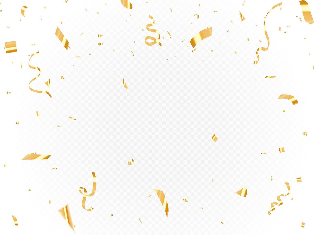 Luxury Gold confetti falls from the sky. confetti, streamer, tinsel on a white background. Holiday, vector
