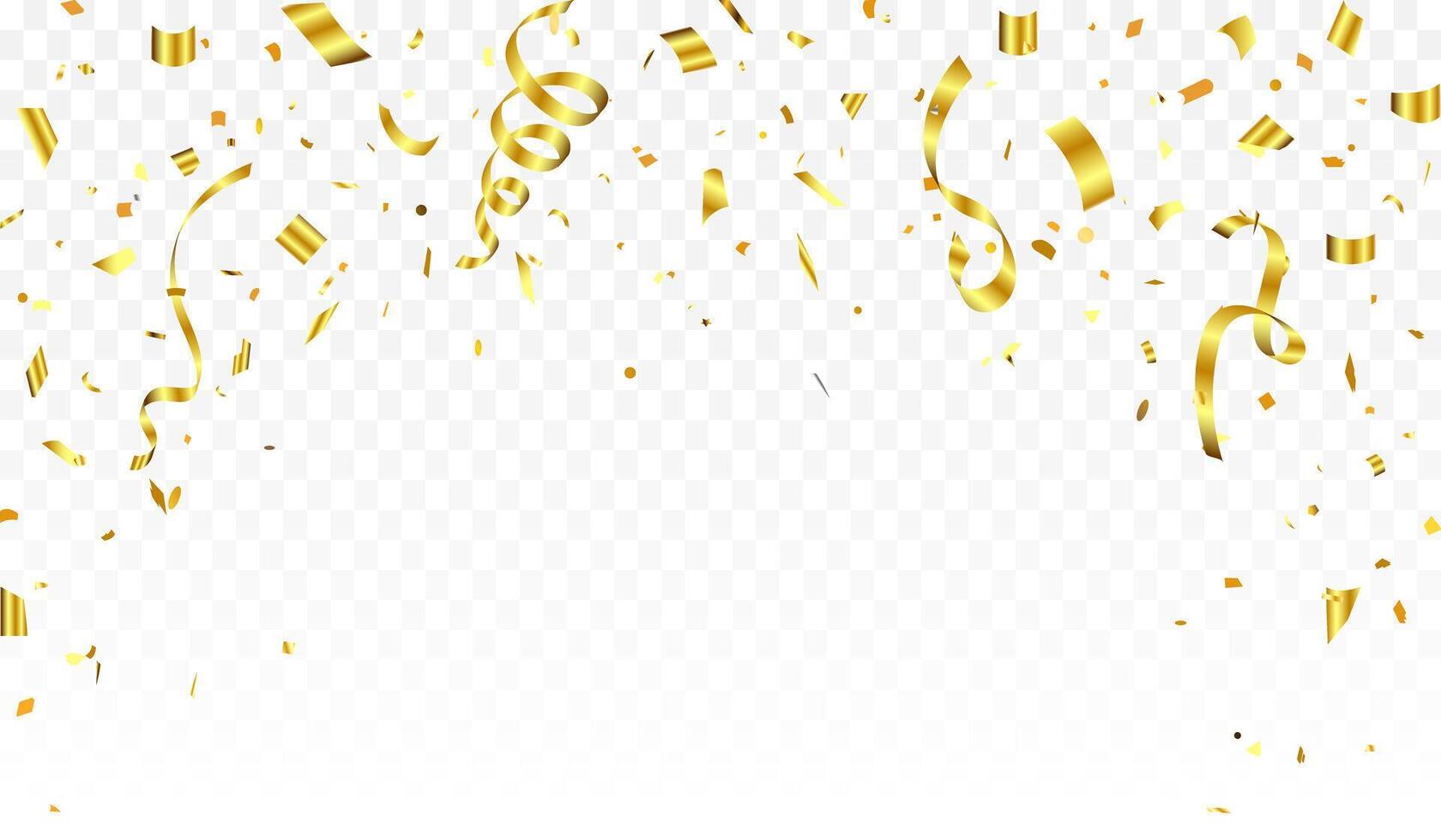 Abstract background party celebration gold confetti. Falling shiny golden confetti isolated on white background. Christmas, New Year, Carnival festivity, Birthday, Holiday. vector