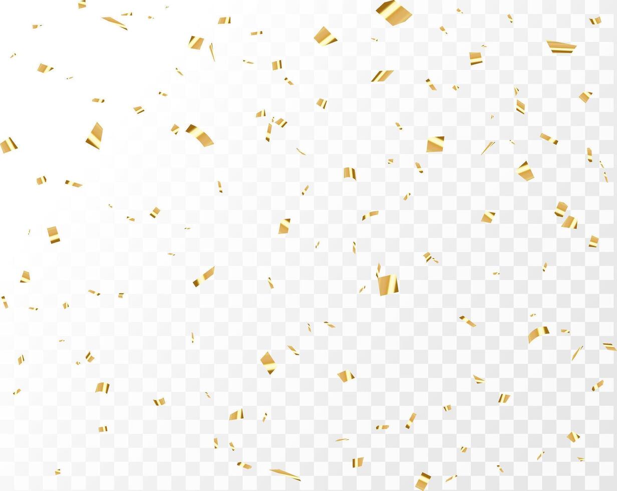 Luxury confetti flying for celebration party banner. Falling shiny golden confetti isolated on white background. vector
