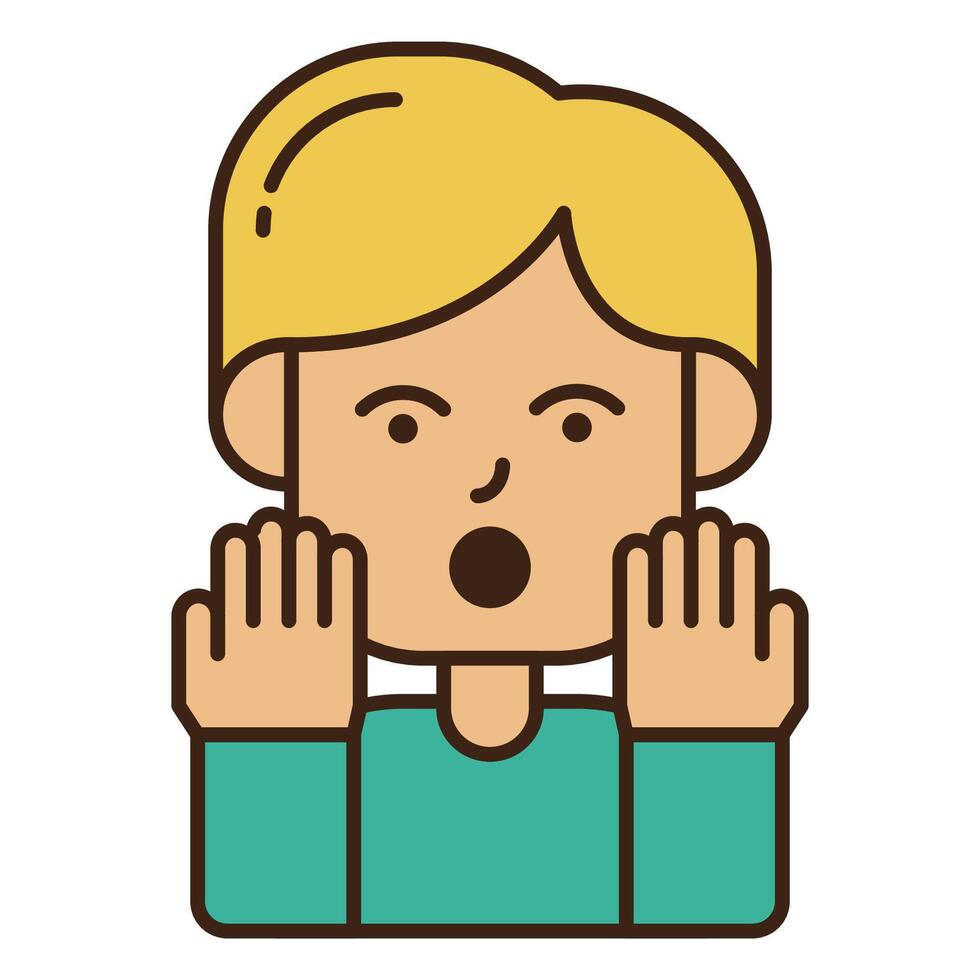 cute boy character surprised with outline colored icon design illustration vector