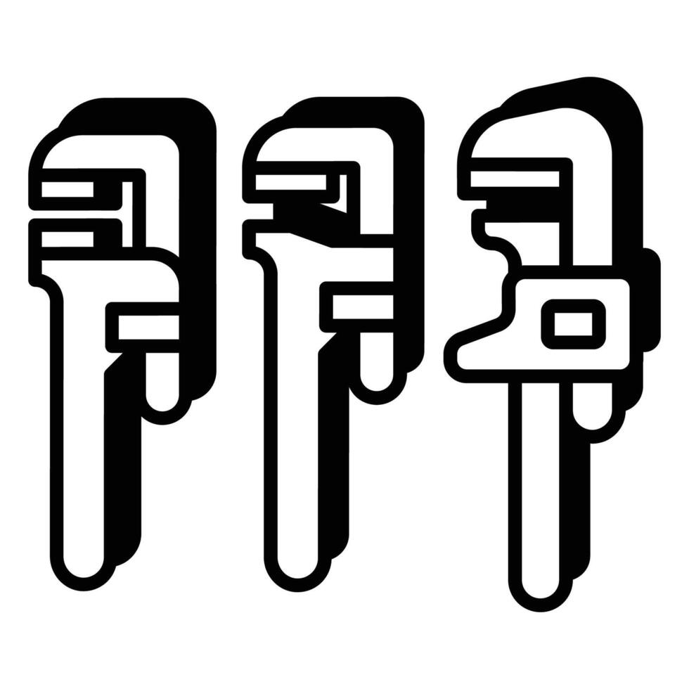 Set Pipe Wrench Tools Icon With Shadow Style vector