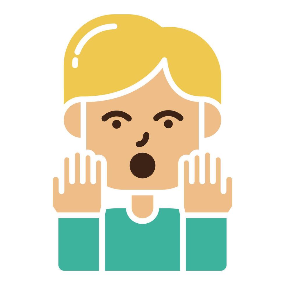 cute boy character surprised with flat icon design illustration vector