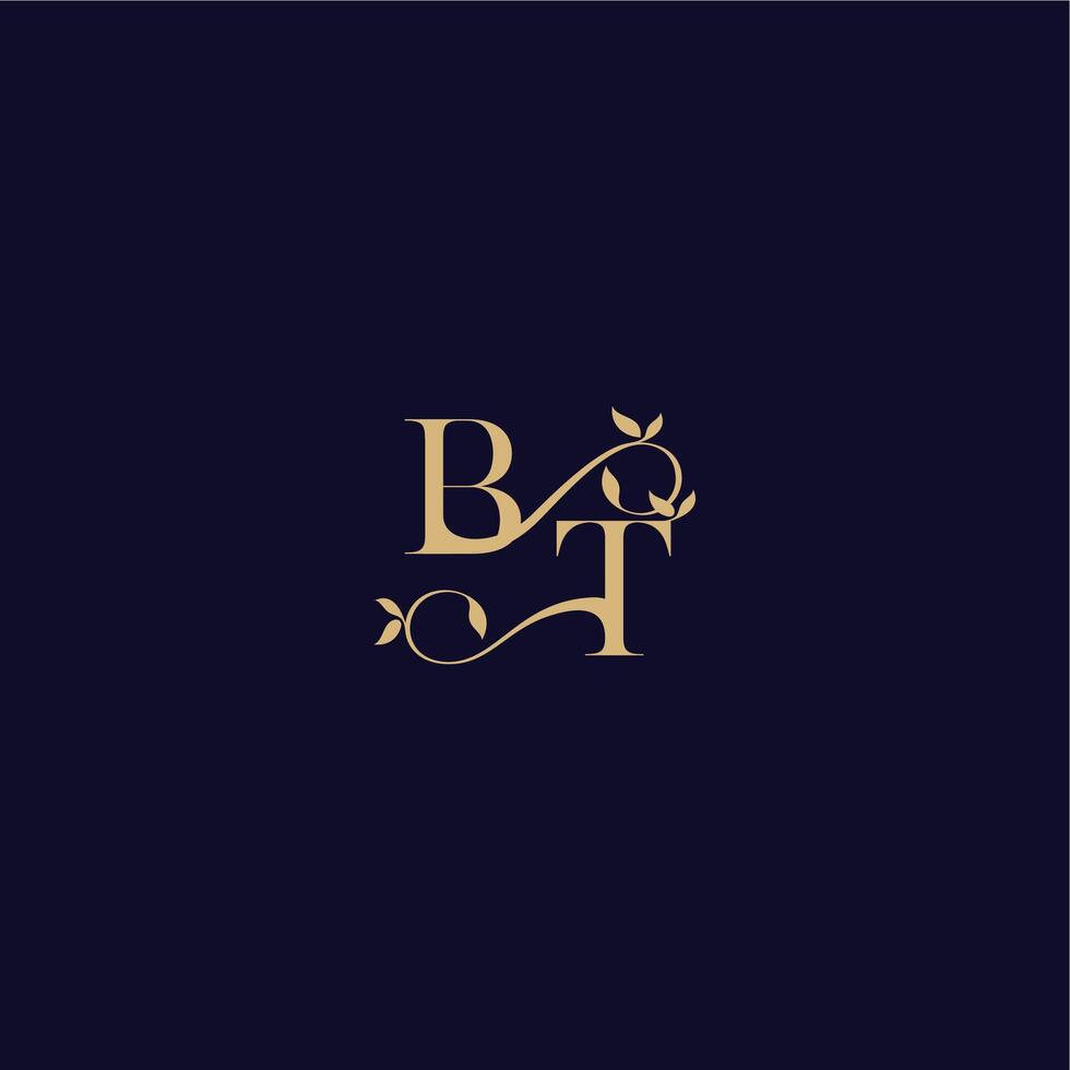 beauty leaf monogram logo organic and elegant concept BT wedding initial letter vector