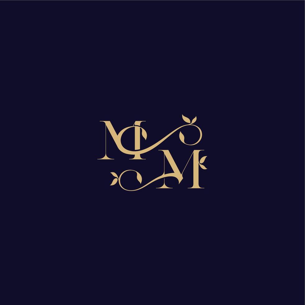 beauty leaf monogram logo organic and elegant concept MM wedding initial letter vector