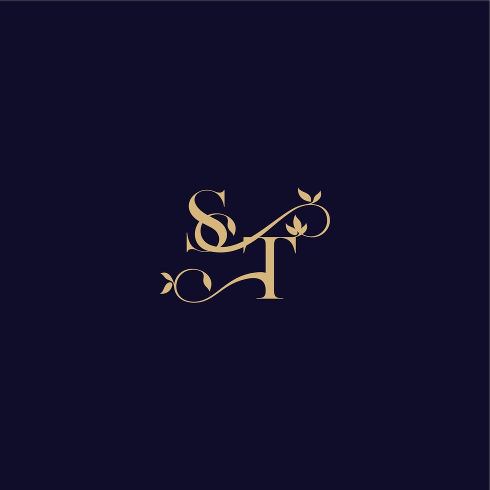 beauty leaf monogram logo organic and elegant concept ST wedding initial letter vector