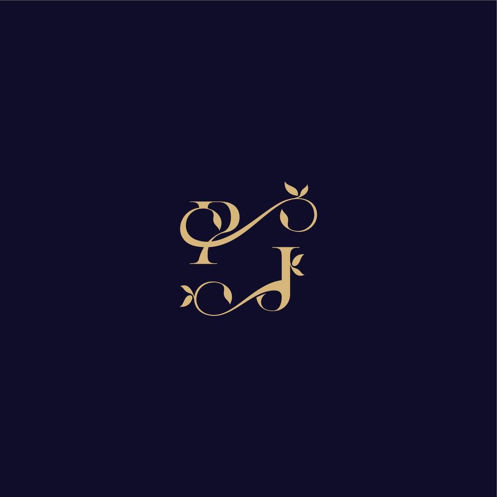 beauty leaf monogram logo organic and elegant concept PJ wedding initial letter vector