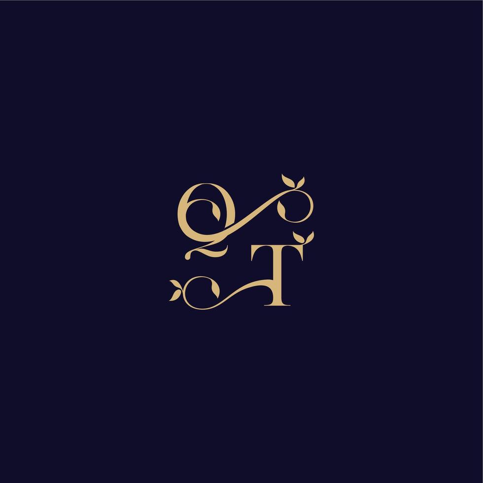 beauty leaf monogram logo organic and elegant concept QT wedding initial letter vector