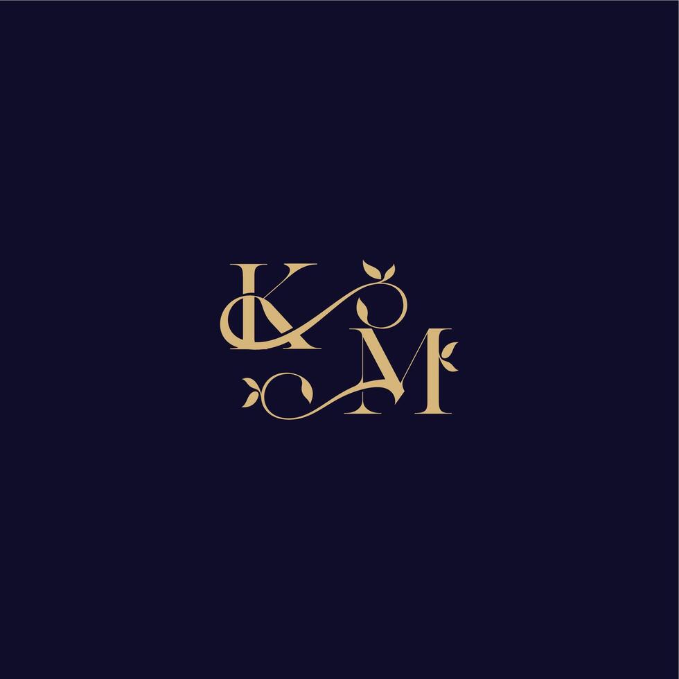 wedding initial beauty leaf monogram logo letter organic and elegant concept KM vector