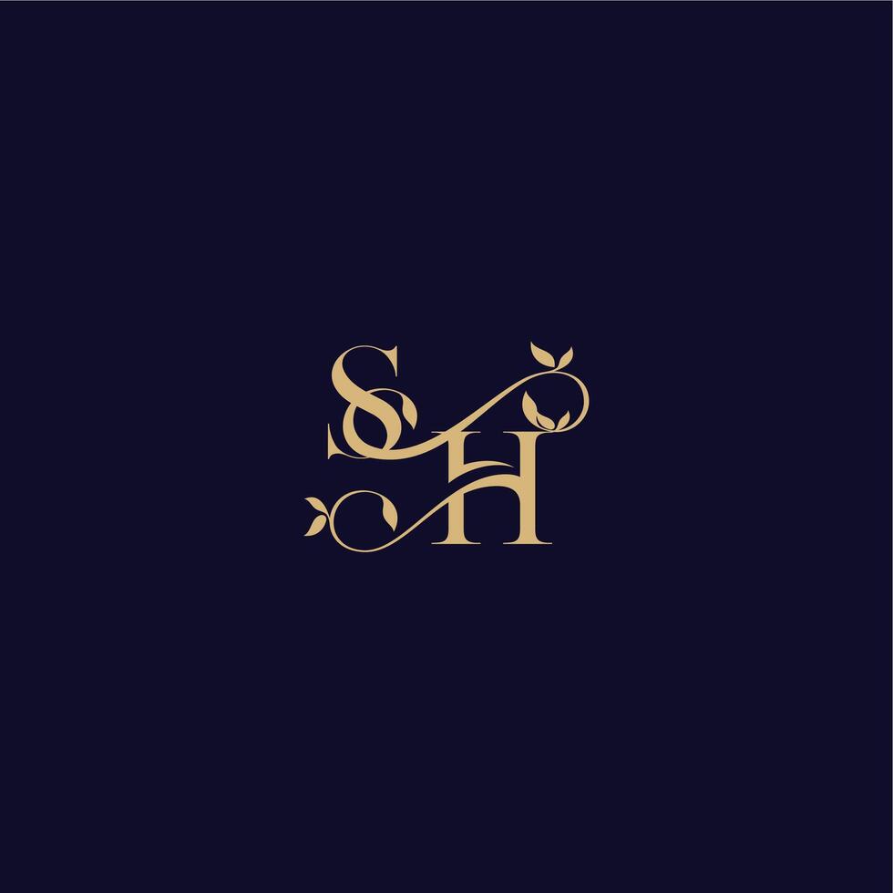 beauty leaf monogram logo organic and elegant concept SH wedding initial letter vector