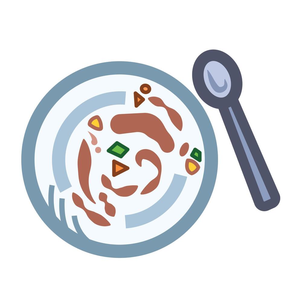 Dirty plate with food and sauce stain after finished eating colorful icon illustration isolated on square white background. Simple flat outlined cartoon art styled drawing. vector