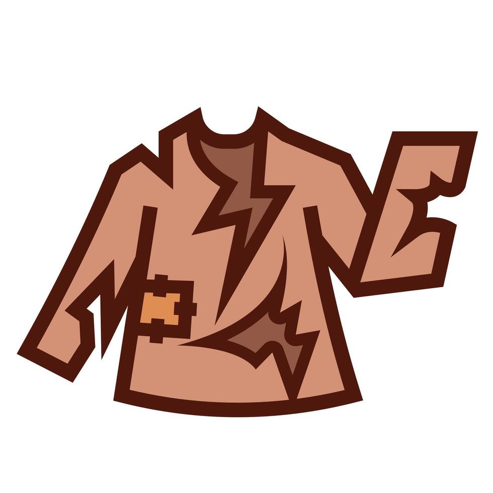 Brown ripped clothes colorful icon illustration isolated on square white background. Simple flat outlined cartoon art styled drawing. vector