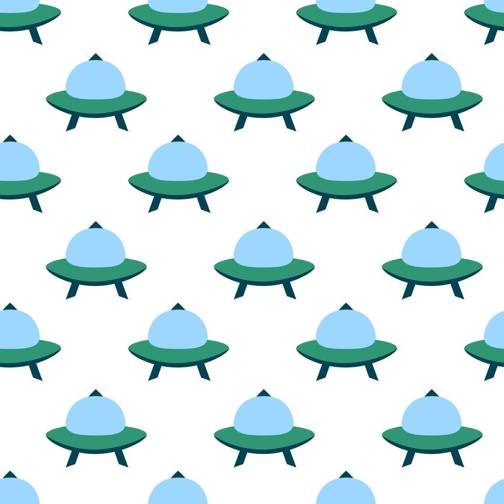 Alien spaceship, spacecrafts and UFO Seamless Pattern. Cosmic ship in form saucer for transportation. Children design. cartoon flat illustration. vector