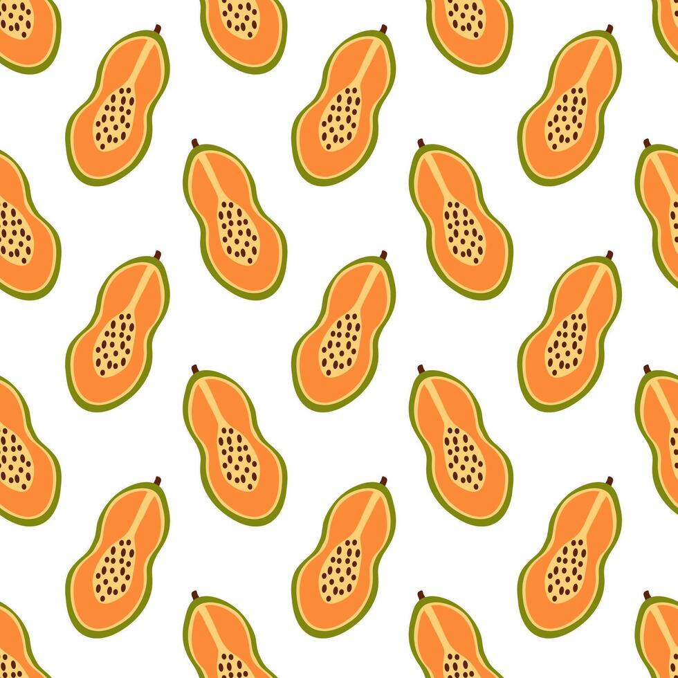 Seamless Pattern with papaya. Concept of healthy food and product. Summer background. flat illustration. vector