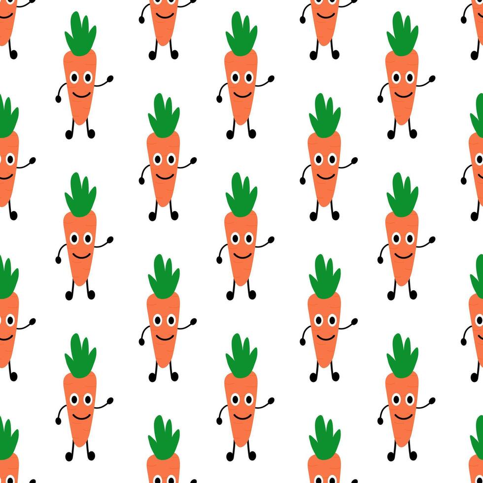 Friendly Carrot seamless pattern. Vegetable wallpaper. Vegan raw background. Vegetarian food. Farm market product. flat illustration. vector