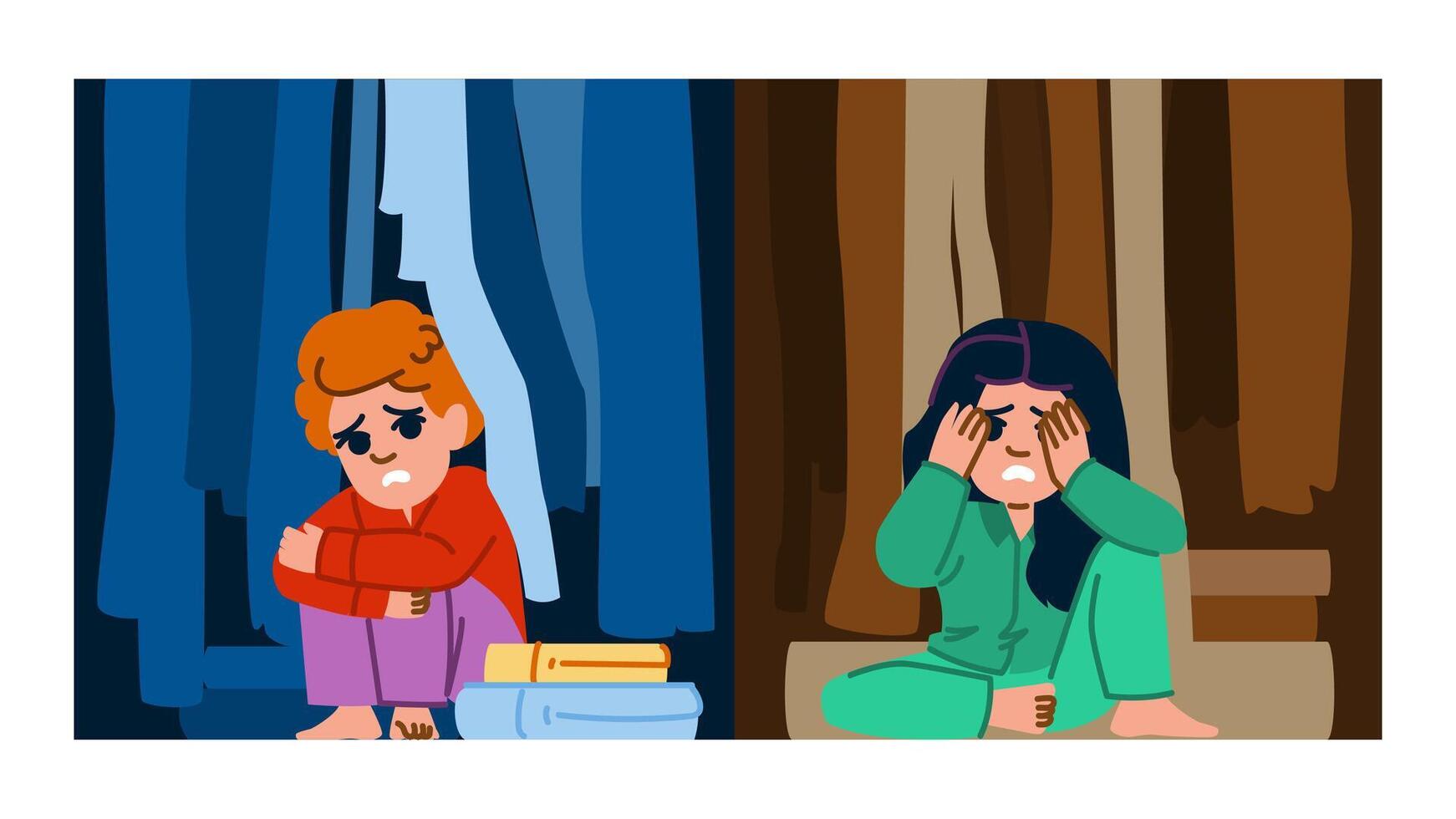 bed kid closet fear vector