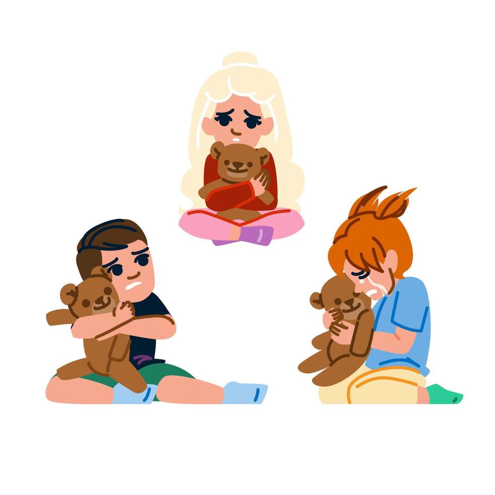 sad kid teddy bear fear vector