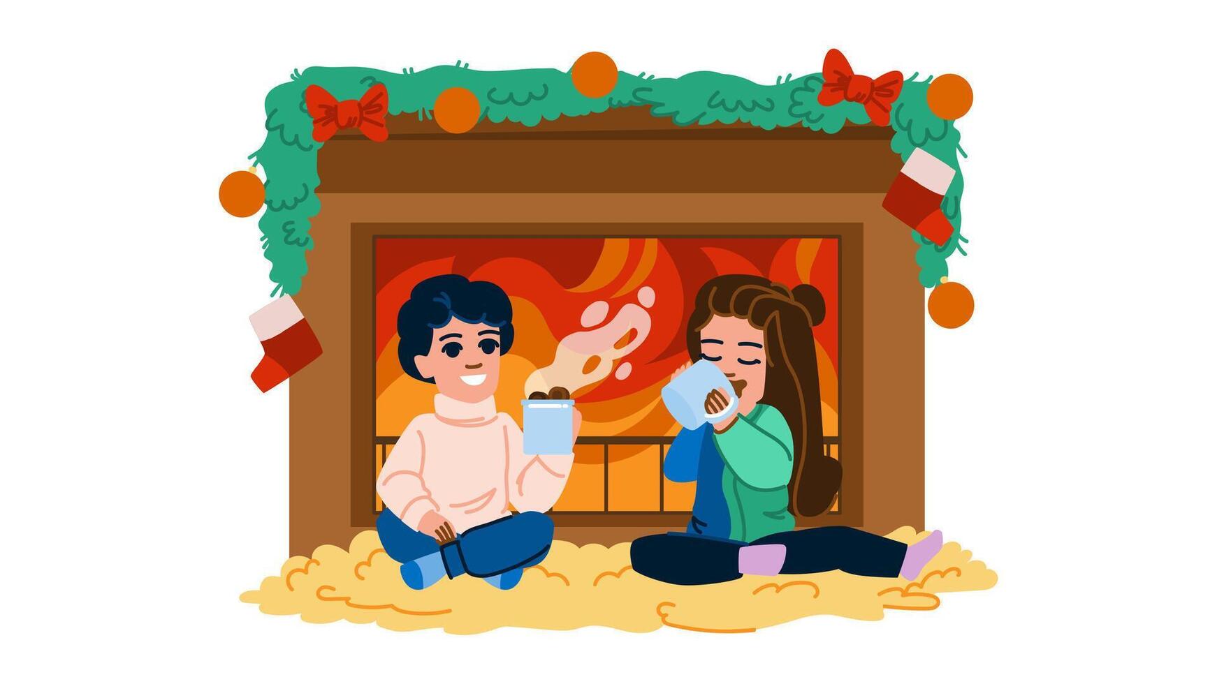 fire hot chocolate fireplace vector