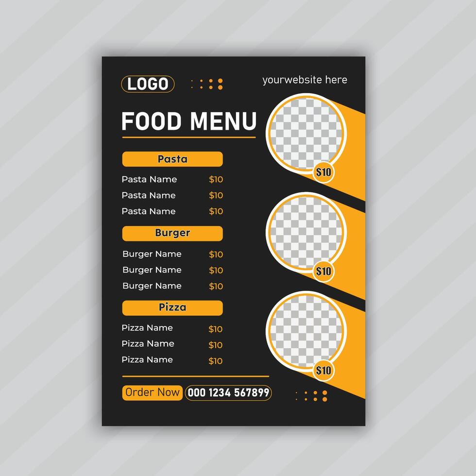 Food Menu Flyer Design Template and restaurant menu. illustration for banner, poster, flyer, cover, menu, brochure vector
