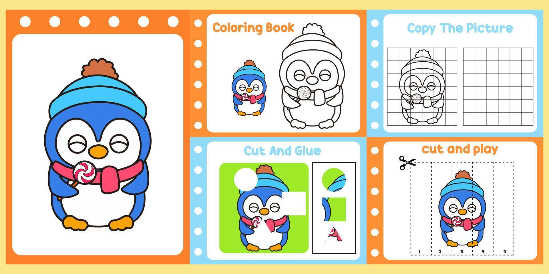 worksheets pack for kids a penguin . vector