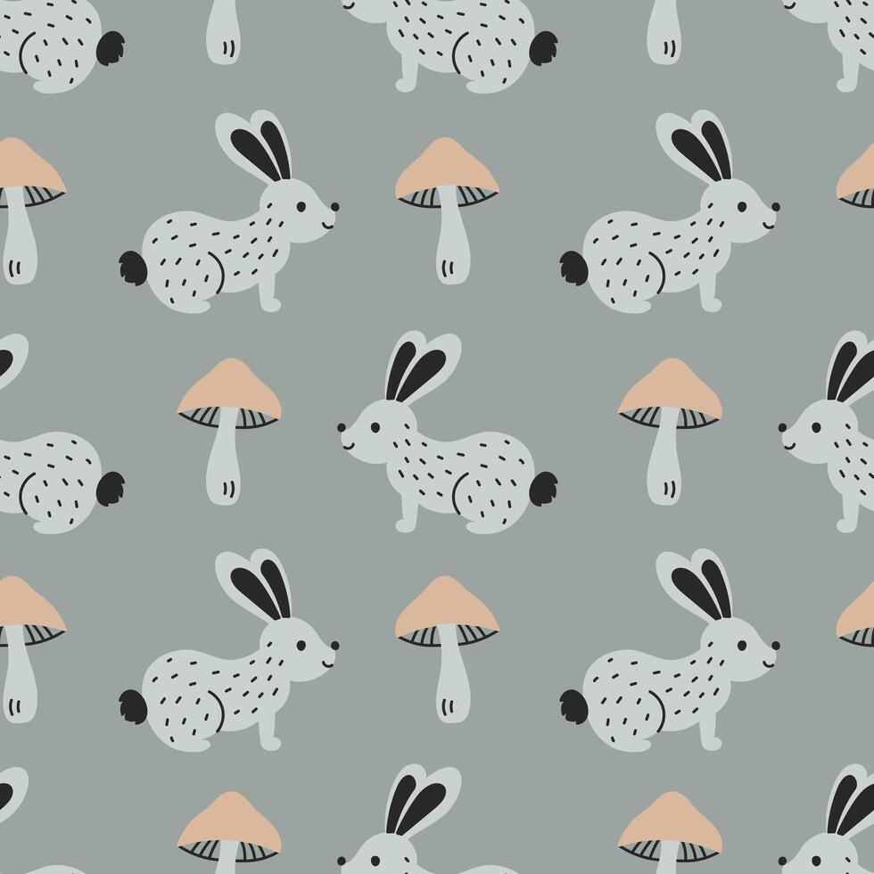 Cute Hare and Mushroom Seamless Pattern vector