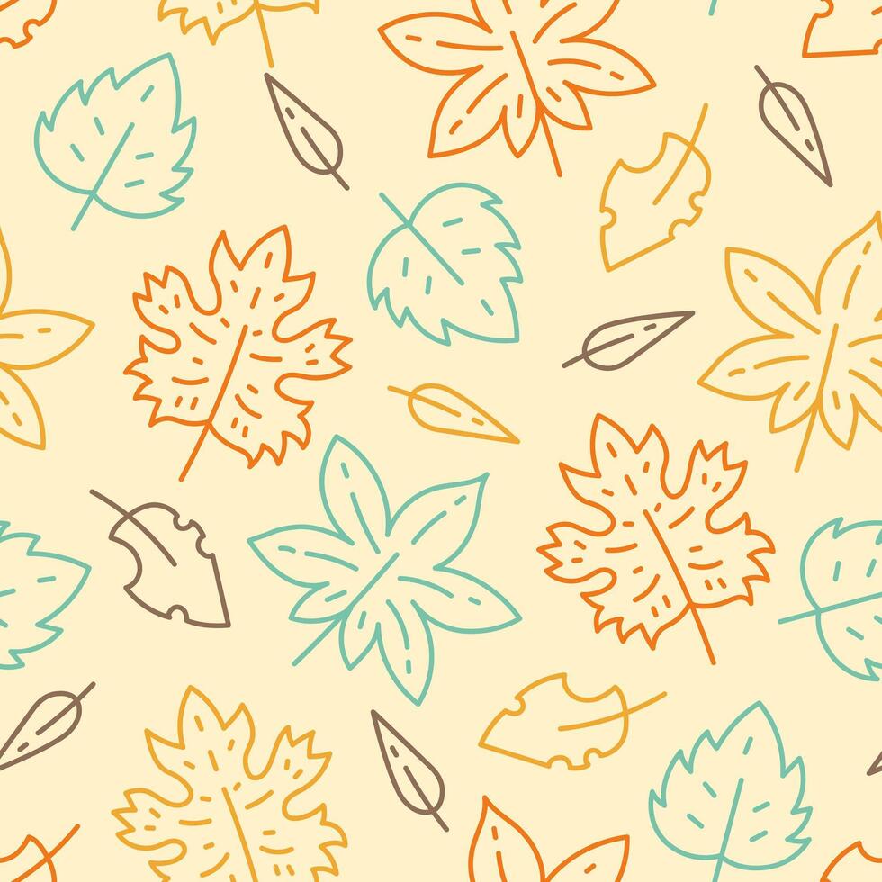 Falling Autumn Leaves Seamless Pattern in doodle style vector