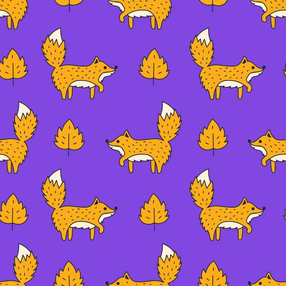 Fox and Leaf Fall Seamless pattern vector