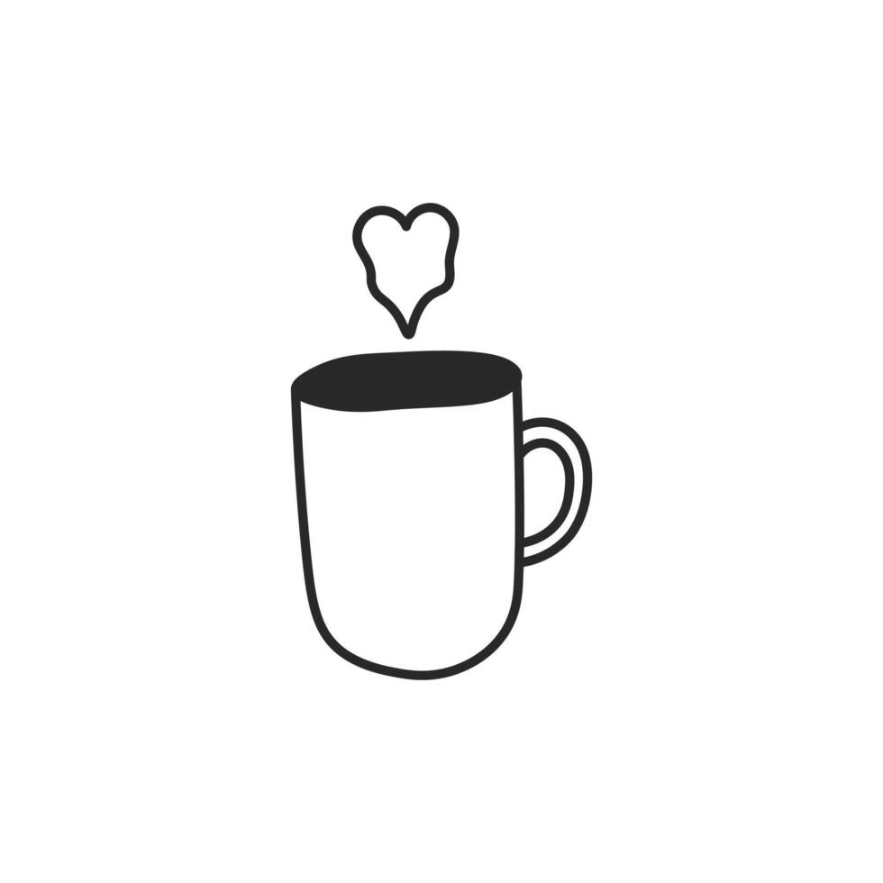 Outline Mug with Heart Shaped Steam Doodle Icon vector