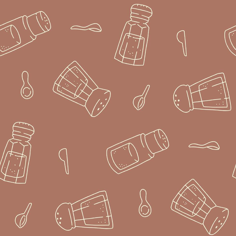 Outline Salt Shaker Spoon Seamless Pattern illustration for Print, Wallpaper, Decoration. vector