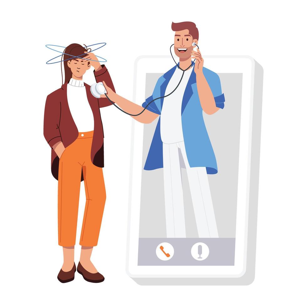 Basic RGBA flat character illustration of online checkup vector