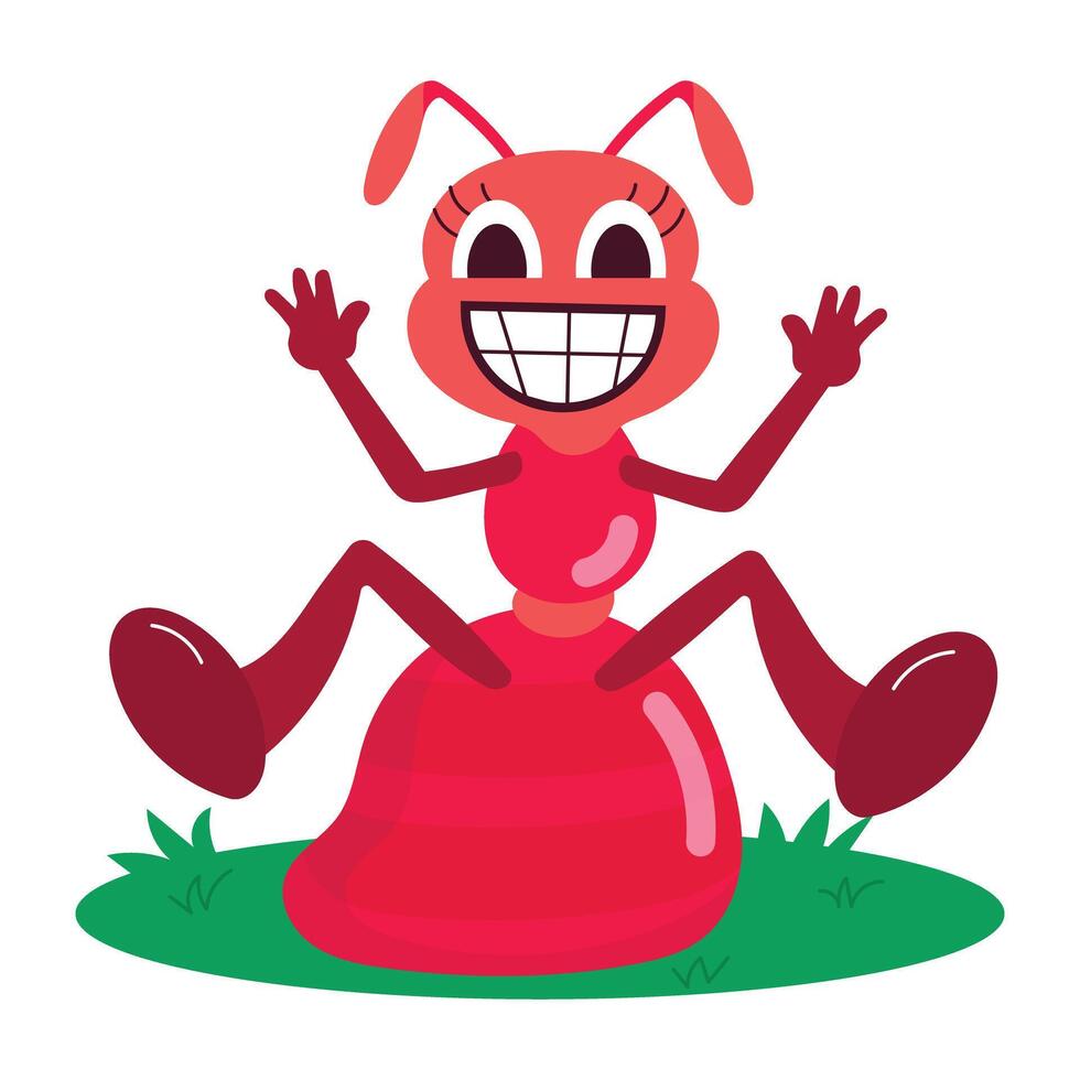 Smiling ant sticker designed in cartoon style vector
