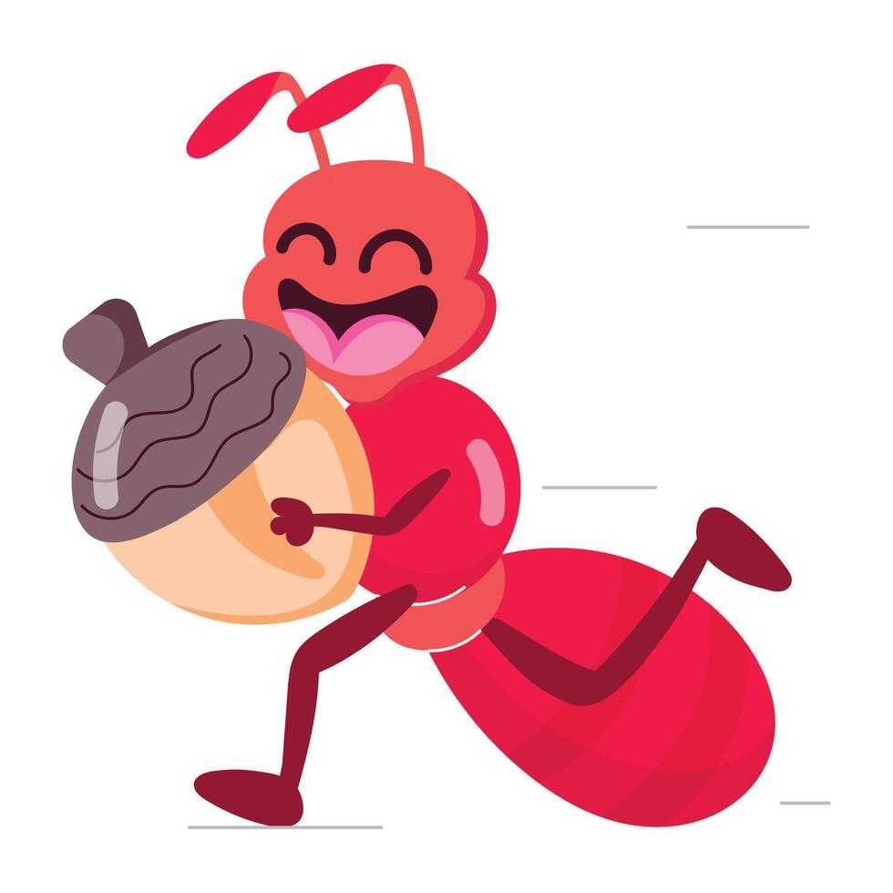 Cartoon style sticker of ant acorn vector
