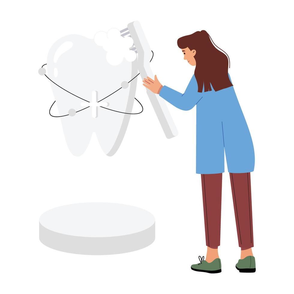 Basic RGBA dentist cleaning tooth with brush, flat illustration vector