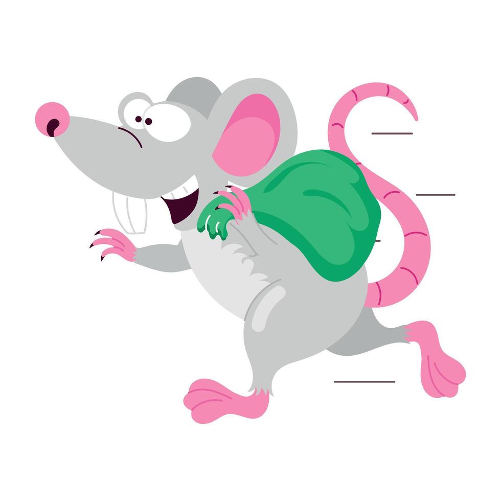 Basic RGBA flat style sticker mouse thief running with sack vector