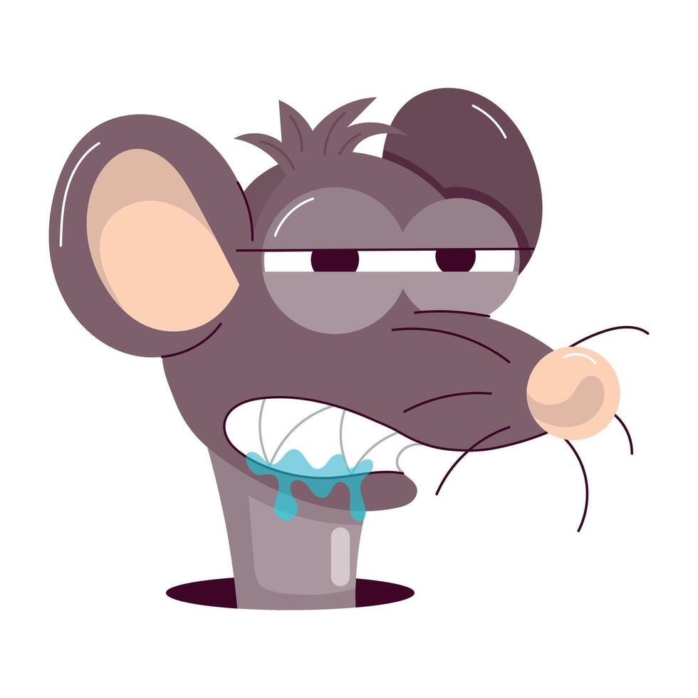 Basic RGBA tired rat with drooling mouth, flat sticker vector