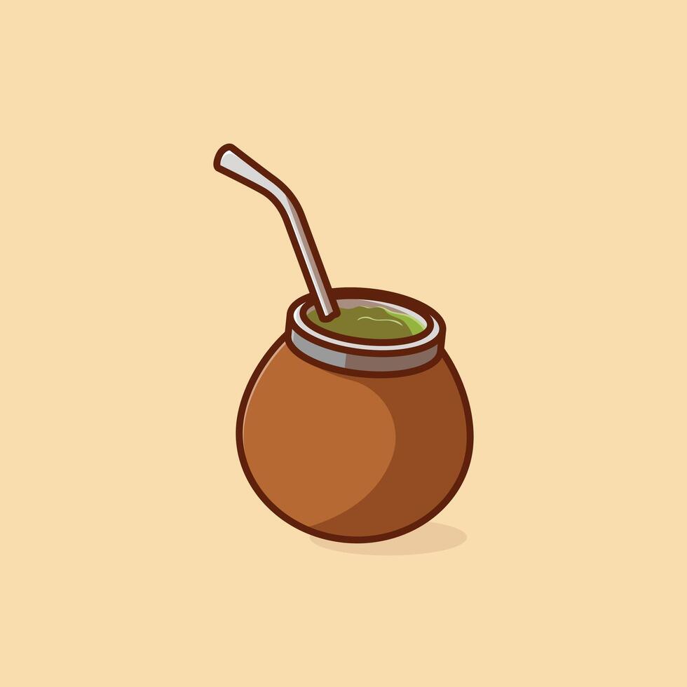 Simple traditional yerba mate tea cartoon illustration Collection of drinks concept icon isolated vector
