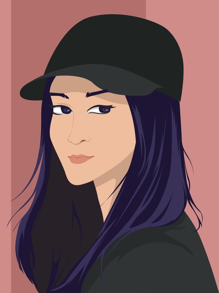 girl wearing cap cartoon fantasy simple illustration vector